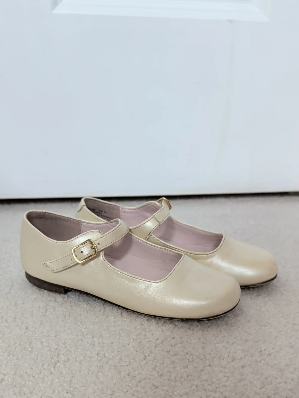 Nina Girls Cream Metallic Mary Jane Dress Shoes Sz 11.5